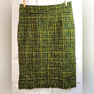 J. Crew Skirt Women's Size 4 Green Tweed Pencil Classic Split back Zip up